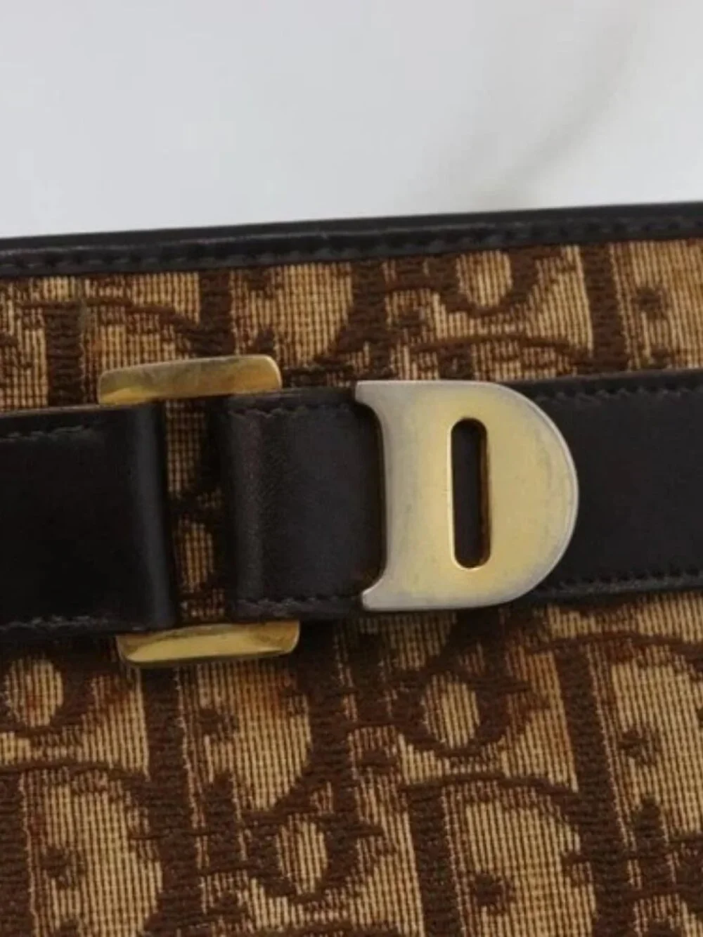 Christian Dior Trotter Canvas Shoulder Bag Gold Beige Auth 179906